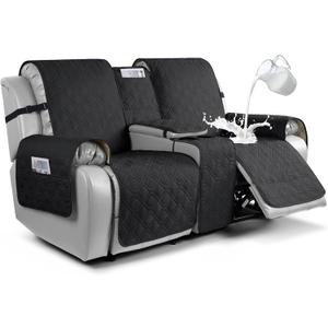 VANSOFY Loveseat Recliner Cover with Console 100% Waterproof Sofa Slipcovers Non-Slip Reclining Couch Cover Split Sofa Covers Furniture Protector for Pets, Dogs(Black)