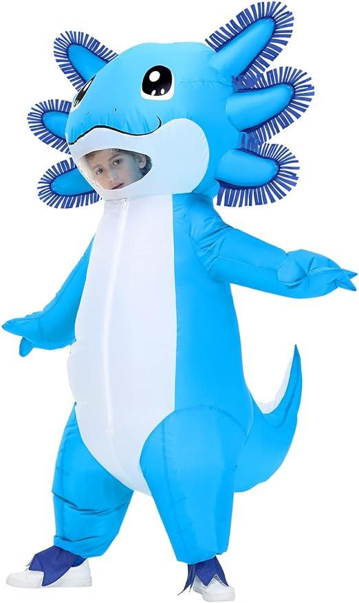 Stegosaurus Inflatable Axolotl Costume for Kids Halloween Kid Blow Up Costume Deluxe Blue Costumes for Girls Boys Cosplay Party