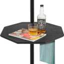 Outdoor Adjustable Umbrella Table Tray with LED Light, 23 Portable Umbrella Side Table with Hole, All Weather PE Umbrella Tray for Beach, Poolside, Backyard, Garden, Patio, Black