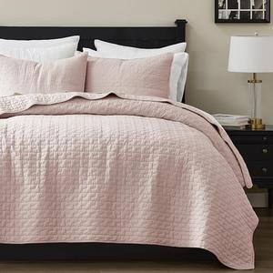 palassio Pink 100% Cotton Quilt California Cal King Size Bedding Sets with 2 Pillow Shams, Oversized Lightweight Bedspread Shabby Chic Coverlet, Soft Bed Cover for All Season, 3 Pieces