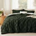 Bedsure Dark Olive Green King Size Comforter Set Boho, Plaid Bedding 3 Pcs