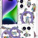 for iPhone 17 Case Magnetic Clear Design,Compatible with MagSafe,Kickstand Vertical/Horizontal,Shockproof Airbag Bumpers Phone Cover - Blue Penguins Lovely