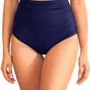 Zmart High Waisted Bikini Bottoms - Women's Full Coverage Ruched Bathing Suit Bottom Low Cut Swimsuit Navy Blue XXL (Blue, XXL)