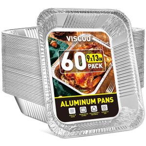 VISCOO 60 Pack Aluminum Pans - 9x13 Inch Disposable Foil Pans Baking Aluminum Trays, Food Grade Heavy Duty Tin Foil Pans for Baking, Roasting, Cooking, Meal Prep and Freezer, Steam Tables