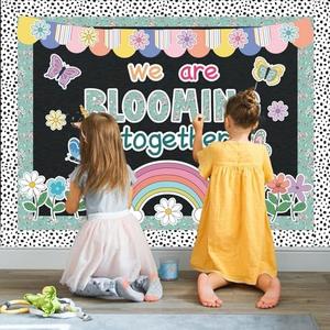 Pack Of 2 FYSUIMU 78Pcs Boho Spring Classroom Bulletin Board Set We are Blooming Together Flower Butterfly Rainbow Cutouts for School Chalkboard Home Office Wall Decor