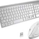 2.4GHz Wireless Vertical Ergonomic Mouse and Keyboard Combo Ultra-Thin Portable Size for PC Desktop Computer Laptop Mac Tablet (White)