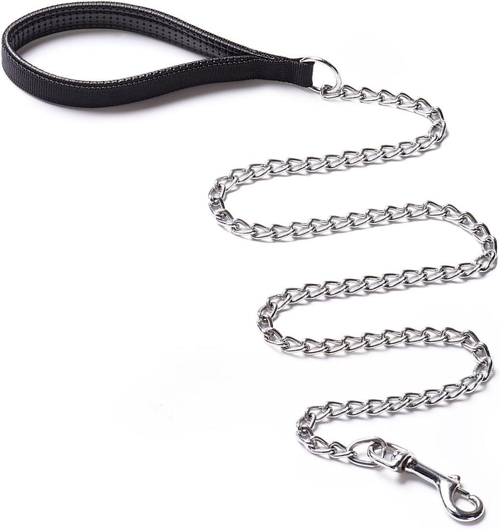 CtopoGo Heavy Duty Dog Leash,Metal Dog Chain Leash with Padded Handle for Large & Medium Size Dogs (4 ft. x 3.0 mm (0-80 lbs.))
