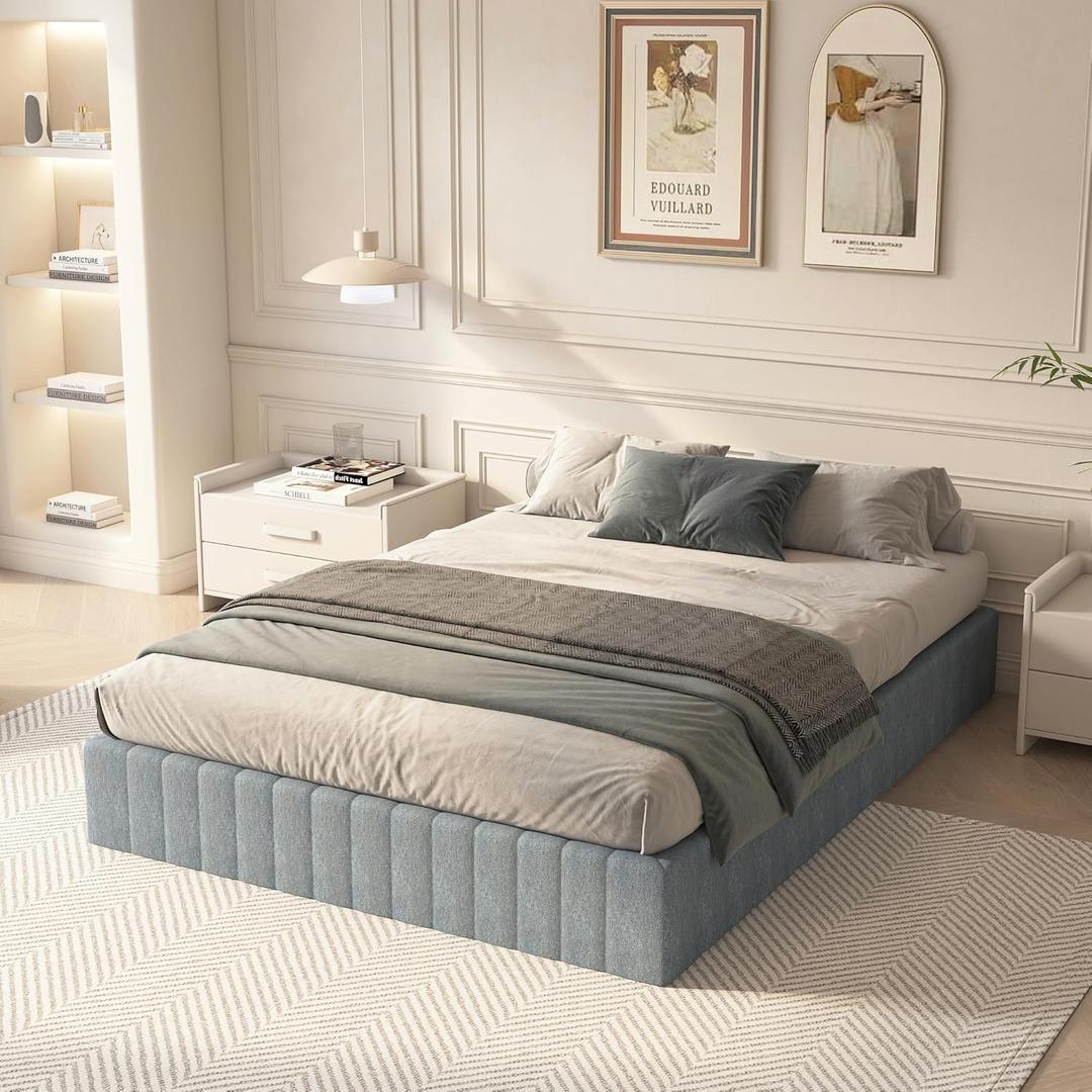 Metal Box Spring with Upholstered Fabric Cover, 9 Inch High Profile Heavy Duty Box Springs, Black Bed Base Non Slip Mattress Foundation, Full Size