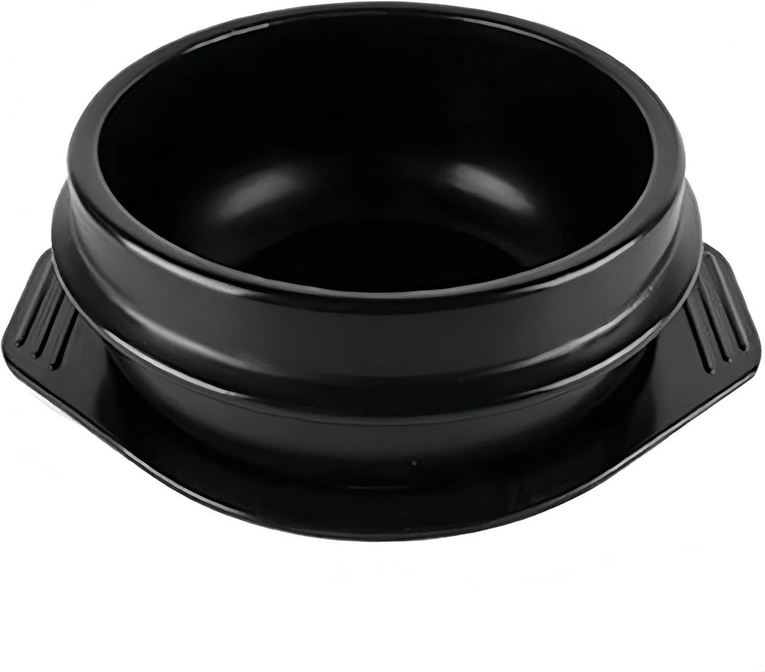 Korean Cooking Korean Stone Bowl By Whitenesser, Stone Pot Sizzling Hot Pot for Bibimbap and Soup (Large, No Lid) - Premium Ceramic with Melamine Tray (52.3 OZ) (17.5cm)