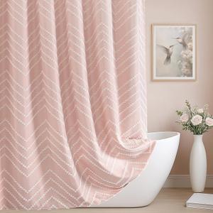 Long Blush Pink Boho Shower Curtain Cute Shower Curtain Textured Tufted Chevron Striped Minimalist 72 x 78 Bathroom Shower Curtains