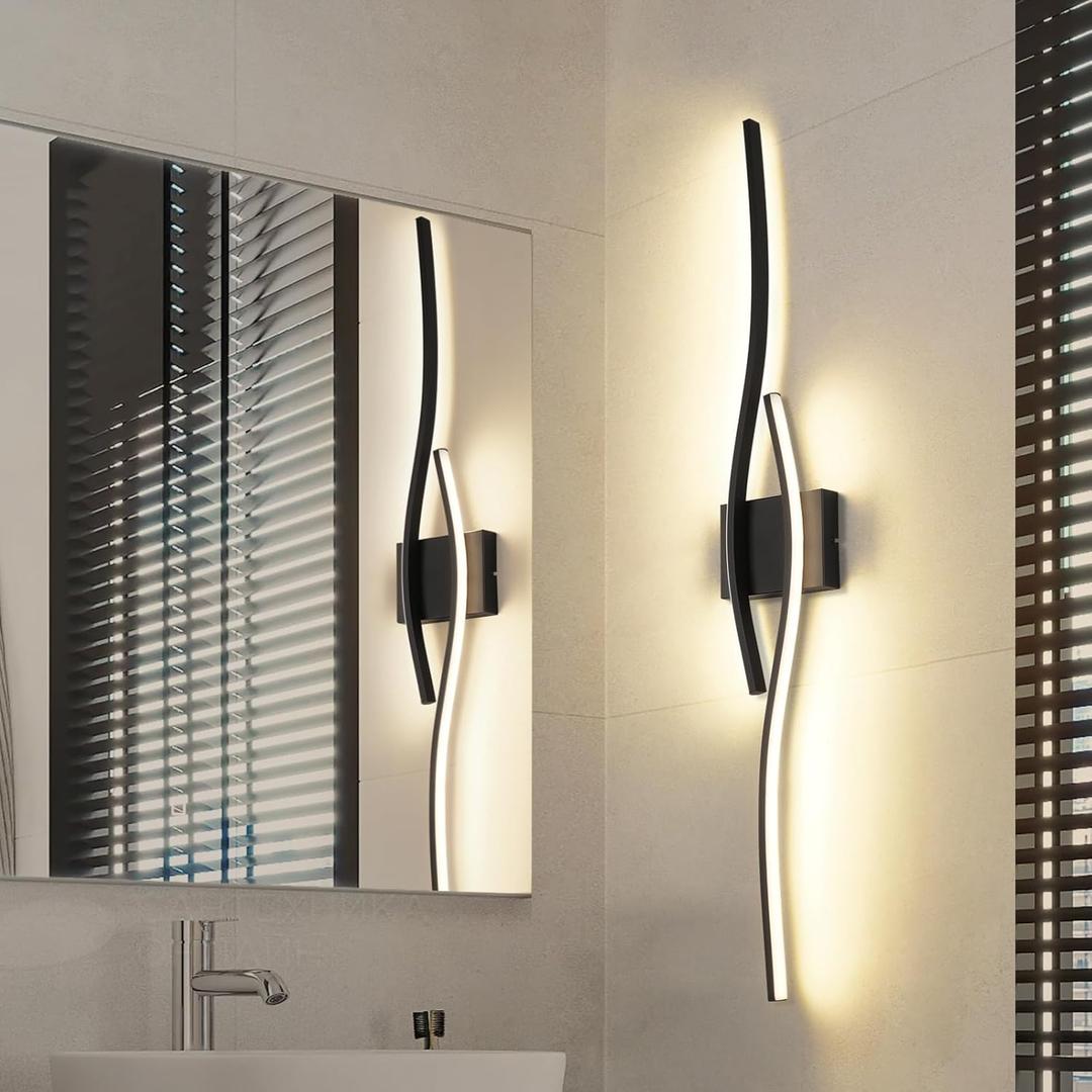 Modern LED Wall Sconce Set of Two with Dimmable, 3000K & Dimming Black Wall Light with LED Wall Lamp for Bedroom Living Room Bathroom Hallway 39.4inch Length (2Pack-Warm White Dimmable)