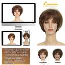 QUEENTAS Short Hair Wigs for Women Brown Bob with Bangs Pixie Cut Wig Synthetic Hair Wigs Daily Use or Cosplay (Dark Brown Highlingt Blonde)