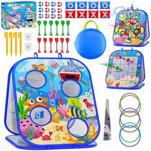 RIEYON 5-in-1Bean Bag Toss Game for Kids, Cornhole Board Toddler Toys for Kids Party Activity and Outdoor Yard Backyard, Birthday Gift or Christmas for Aged 3 4 5 6 7 8 Year Old Boys