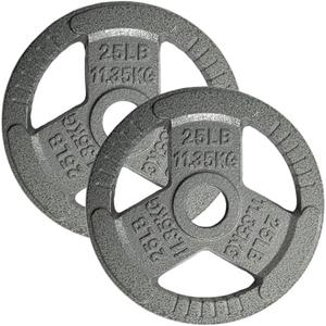 Yes4All Tri-Grip Handles Cast Iron Olympic Weight Plates, 2-Inch Weight Plates for Weight Lifting with Smooth and Durable Finish, Suitable for Strength Training Exercises (Pair) 25 Lbs