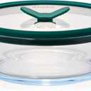 Anyday 4-Cup Glass Food Storage with Glass Lid, Round Shallow Dish | Plastic-Free Meal Prep & Microwave Cookware | Stackable Airtight Storage Container with Vented Lid for Microwave-Safe Reheating (Clear - Kale)