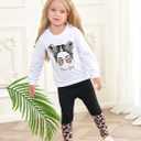 2 x Toddler Girl Clothes Figure Graphic Drop Shoulder Top Pullover Leopard Print Pants Fall Winter Outfit Set (6-7 Years)