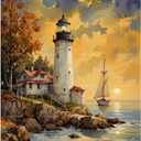 Sunset Sailing Paint by Numbers Kit for Adults - DIY Lighthouse and Sailboat Painting on Canvas, Acrylic Paint Set, Suitable for Beginners, Art for Home Decoration or Gifts(8X12IN Framed)