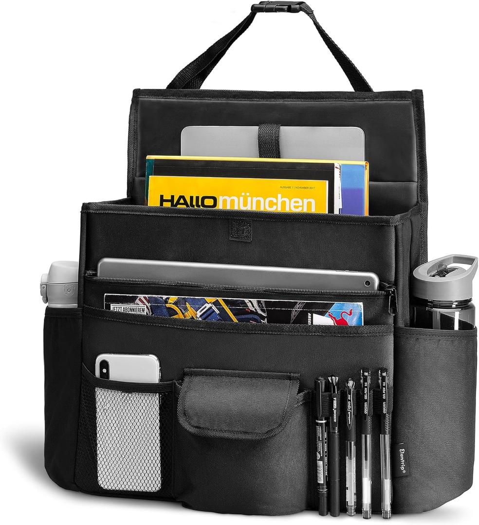 Elantrip Car Front Seat Organizer, Back Seat Storage with Adjustable Straps Truck Seat Organizers for Delivery Drive, Office File, Passenger Seat (Black)