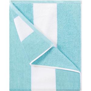 Cotton Oversized Beach Towel - Large 70 x 35 Inch Pool Towel, Turquoise Striped Quick Dry Swimming Cabana Towel