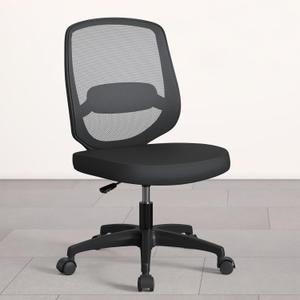 Armless Mesh Ergonomic Desk Office Chair Without Arms for Computer Home Height Adjustable Lumbar Support for Small Spaces