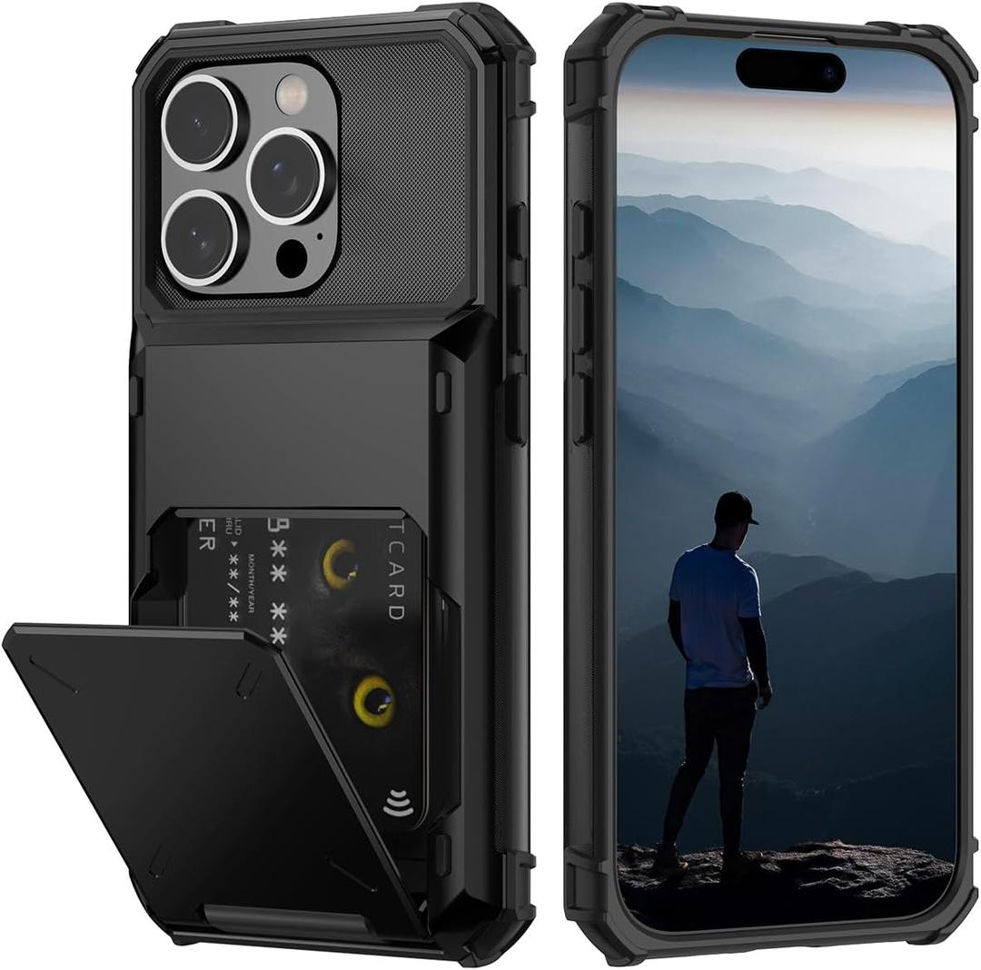 Nvollnoe Compatible with iPhone 16 Pro Case with Card Holder[Store 5 Cards] Heavy Duty Dual Layer Shockproof Wallet Case with Hidden Card Slot Large Storage Cover for Men&Women 6.3 inch(Black)