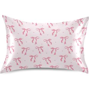 Blueangle Ribbon Bow Satin Pillowcase for Hair and Skin Silk Pillowcase, Queen Size(20x30 inches) - Satin Pillow Covers with Envelope Closure