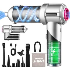 PeroBuno Car Vacuum Portable Cordless, 18000PA Suction, 3-in-1 Foldable Handheld Vacuum & Air Duster with Brushless Motor, 40mins Runtime, One-Click Dust Removal for Car Home Cleaning