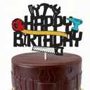 Tools Cake Topper Glitter Toolbox Wrench Hammer Drill Plier Handsaw Tape Measure Screwdrivers Themed Happy Birthday Party Cake Decorations Supplies 2.2"W x 0.1"H