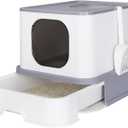 RIZZARI Enclosed Cat Litter Box: Light Gray Plastic Non-Stick Cat Toilet - Easy Clean Litter Pan 20.9" x 16.9" x 15.1" for Cats Under 20 lbs - Multi-Cat Homes - Living Rooms & Laundry Rooms