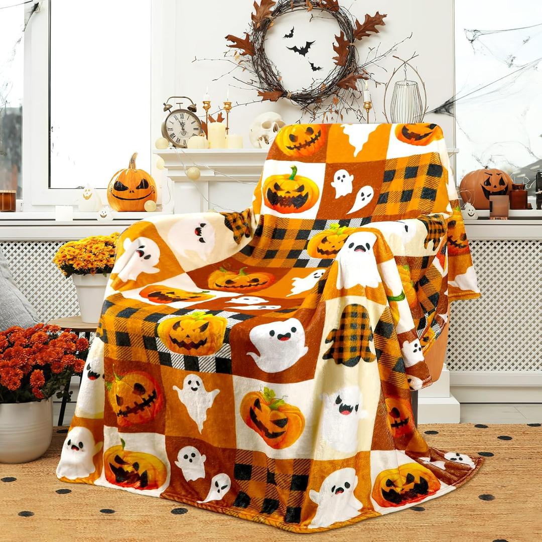 Jansun Halloween Blanket 50 x 60 in Orange Soft Couch Halloween Throw Blanket Living Room Throw for Women Men, Especially for Decor