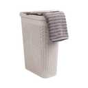 Mind Reader Slim Laundry Hamper with Lid, 40L Clothes Basket, Premium Wicker Design, Plastic, Ivory