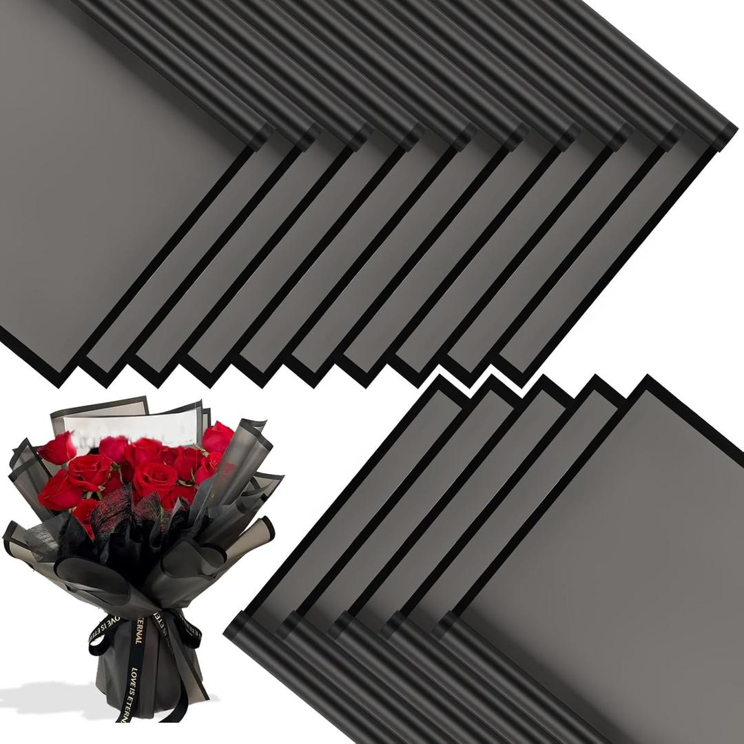 20 Sheets Flower Wrapping Paper - Waterproof Floral Bouquet Wrapping Paper Black Korean Florist Supplies Packaging Paper for DIY Crafts Wedding Birthday Gift