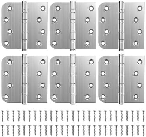 KOLET Ball Bearing Door Hinges, 4 x 4 Inches Door Hinges, Heavy Duty Stainless Steel Hinges, Square and 5/8'' Radius Corner, Smooth and Quiet, Non Removable Pin, Brushed Nickel, 5 Pack