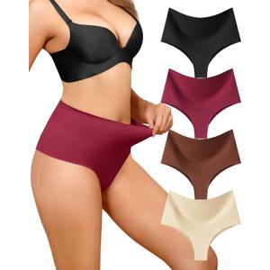 LEVAO 4-Pack Women Tummy Control Thong High Waist Seamless Underwear