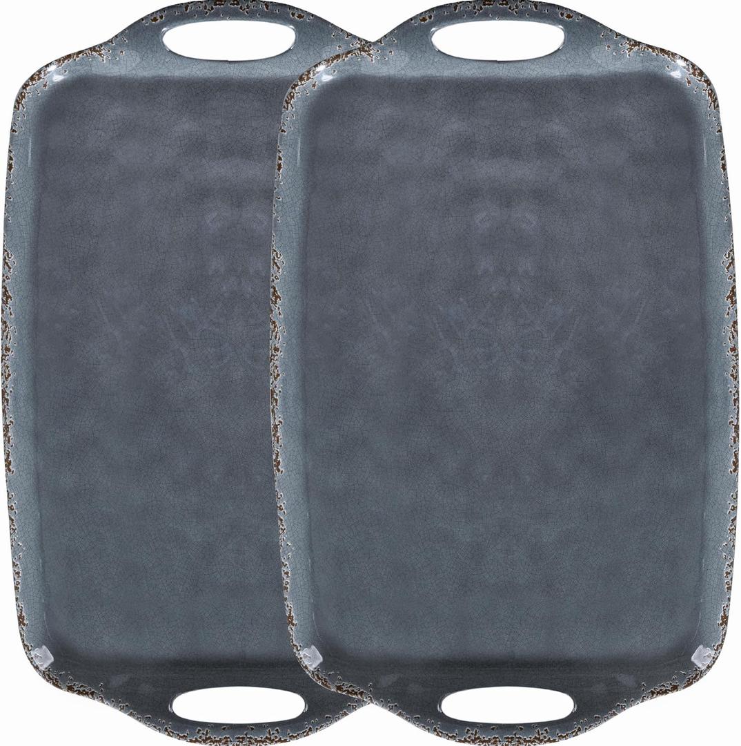 Extra Large Serving Tray with Handles, 19 x12 inch, Set of 2, Melamine Platters for Serving Food, Turkey, Cookie, Farmhouse Rectangular Brekfast Tray, Dishwasher Safe, Gray