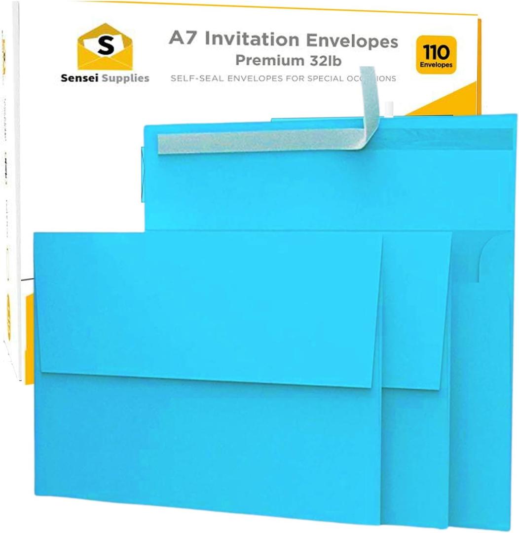 110 5x7 Deep Sky Blue Invitation Envelopes - for 5x7 Cards - A7 - (5  x 7  inches) - Perfect for Weddings, Graduation, Baby Shower - 120 GSM - Peel, Press & Self Seal - Square Flap (110 - Single Pack)
