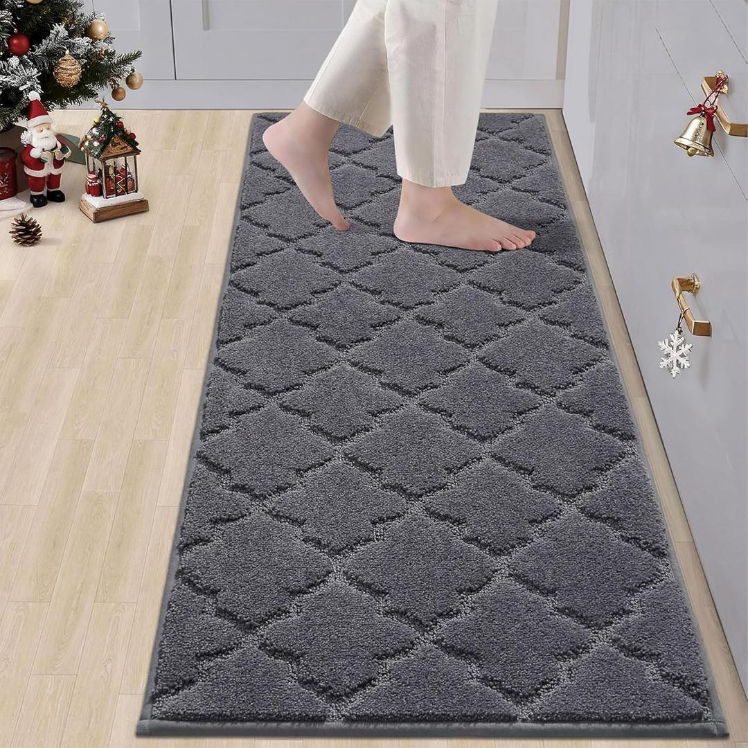 COSY HOMEER Soft Kitchen Floor Mats for in Front of Sink Super Absorbent Kitchen Rugs 20"x59" Non-Skid Standing Mat Washable,Polyester,Dark Grey