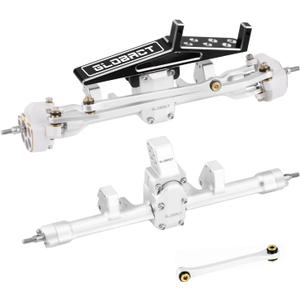 GLOBACT SCX24 Axles +11mm Widened CVD Steering Angle 50 Max with Servo Mount and Tungsten Steel & Brass Steering Knuckle and Links for Axial SCX24 1/24 RC Crawler Upgrade AXI31609 (Silver)