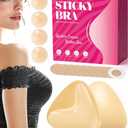 PTENLIDIY Sticky Bra Inserts, Double Sided Sticky Bra Push Up with Nipple Covers, Adhesive Bra Pads for Sport Bra, Beige, Size: M(Fits A-C Cups)
