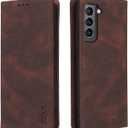 ZZXX for Samsung Galaxy S21 FE 5G Case Wallet with Card Holder Kickstand Magnetic Soft Leather Flip Fold Case for Samsung Galaxy S21 FE 5G Wallet Case(Coffee-6.4 inch)