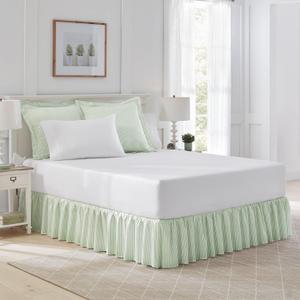 Laura Ashley Home - Cotton Ruffled Bedskirt, Lightweight & Classic Style (Ticking Stripe Green, Queen)