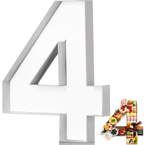 Mifoci 13.7" 2026 Cardboard Number for Charcuterie Graduation Photo Booth Props Birthday Party Anniversary Fillable Paper Mache Cupcake Chocolate Candy(Number 4,White)