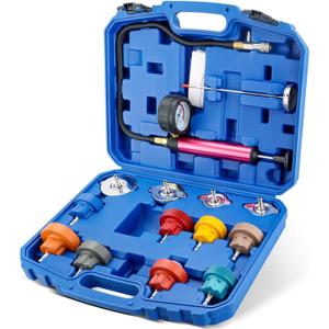 14PCS Radiator Pressure Leakage Tester Tool Kit | Universal Coolant System Pressure Tester Kit with Aluminum Hand Pump and Adapters for Trucks, Cars, Motorcycle