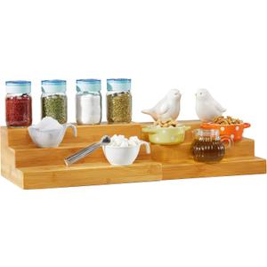 RoyalHouse Bamboo Expandable Spice Rack Organizer, 3-Tier Adjustable Kitchen Cabinet, Countertop Display Shelf, Space Organizer for Kitchen and Bathroom