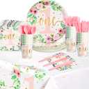 BLUE PANDA 145-Piece Floral Baby Girl's 1st Birthday Party Supplies & Decorations - Little Miss Onederful Party Set with Dinnerware & Tablecloth (Serves 24)