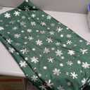 LUSHVIDA Christmas Tablecloth Rectangle - Green 60x120 inch Snowflakes Foil Print Pattern Washable Wrinkle Resistant Holiday Tablecloths for Christmas Family Gathering, Dining Room Table 130GSM