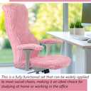 Tegeme Set of 4 Faux Fur Office Chair Covers Set with Armrest Covers, Computer Universal Stretchable Chair Seat Protector Washable Jacquard Computer Seat Slipcovers for Home Office(Pink)