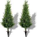 Canlierr 2 Set 3 ft Christmas Artificial Cedar Trees with Ground Spike UV Resistant Artificial Topiary Tree Outdoor Fake Shrub Plants Potted Pine for Porch Garden Entryway Front Door Decor