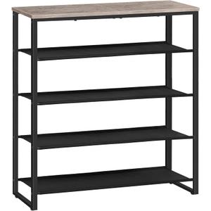 HOOBRO Shoe Rack, 5 Tier Shoe Storage Organizer with 4 Oxford Fabric Shelves and Top Panel, Holds 16-20 Pairs of Shoes, for Entryway and Closet, Industrial, Greige and Black BG50XJ01