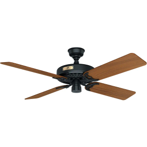 Hunter Fan Company, 23863, 52 inch Hunter Fan Company Original Matte Black Indoor / Outdoor Ceiling Fan and Pull Chain, Brass-antique